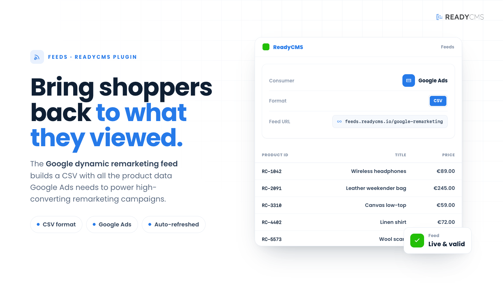 Google dynamic remarketing feed (CSV) - banner
