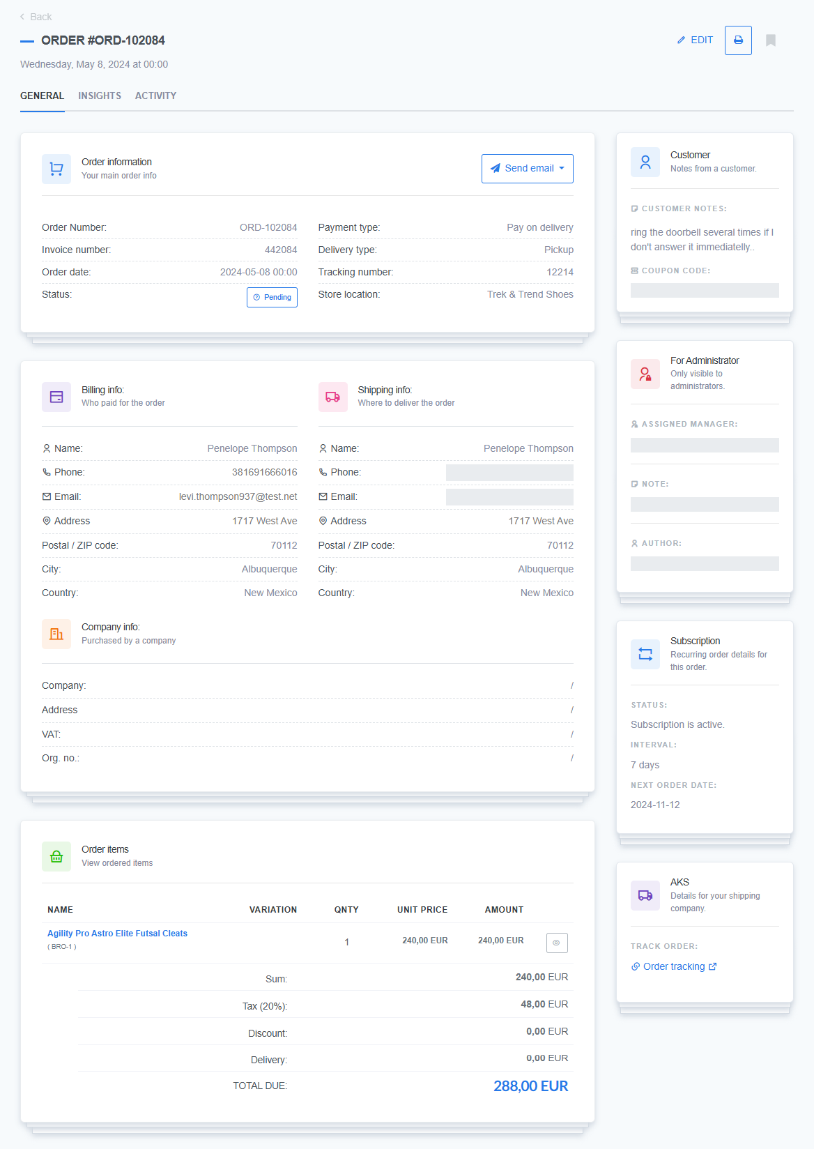 Updated Order View page showing a cleaner, more organized layout with distinct panels for billing, shipping, and order items—plus new icons for quick visual cues.