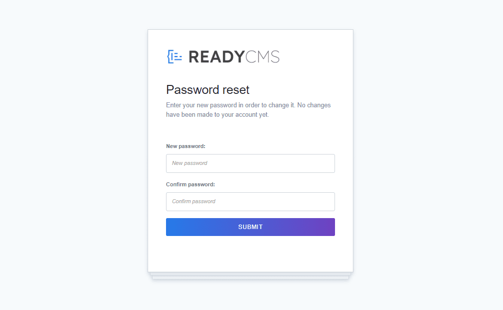 ReadyCMS enter new password window.