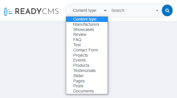 admin search list of content types