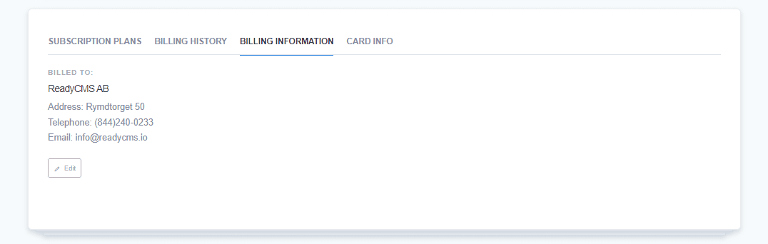 ReadyCMS subscription billing information