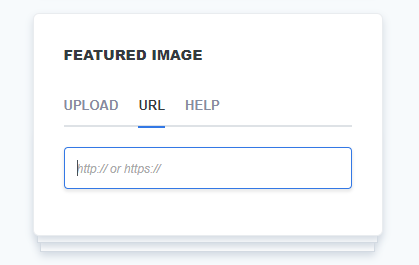 A screenshot showing the 'Featured Image' URL tab. This section allows users to input a URL for the image they want to use as the featured image, with an example field for HTTP or HTTPS links.