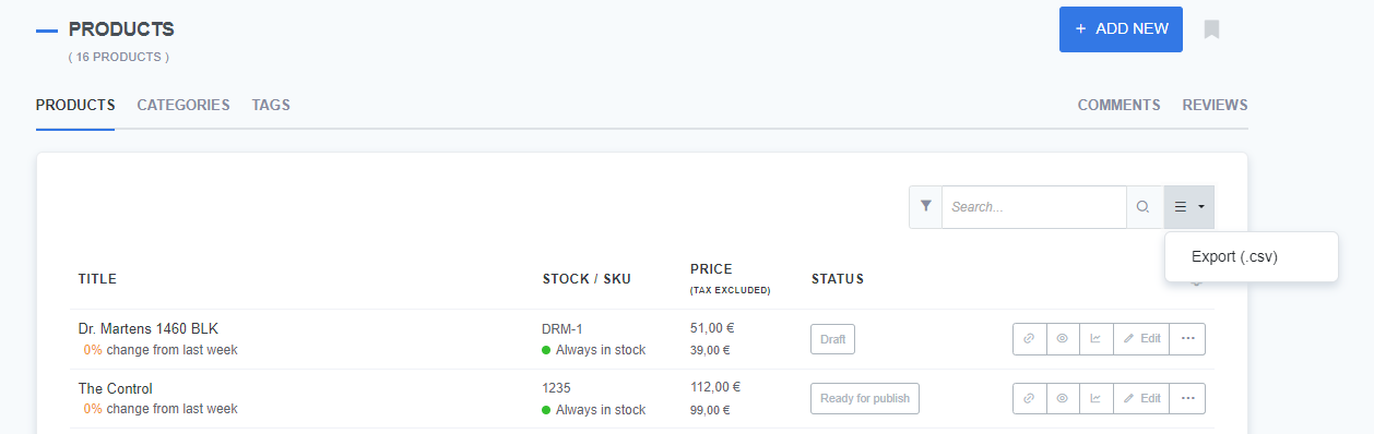 ReadyCMS Data Exporter plugin interface, displaying options for exporting data. The page includes settings and fields to configure the type and format of data for export.