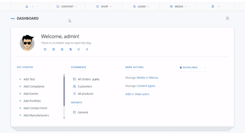 Animated walkthrough of navigating the ReadyCMS dashboard to access and configure custom URL structure settings for content pages, categories, and tags.