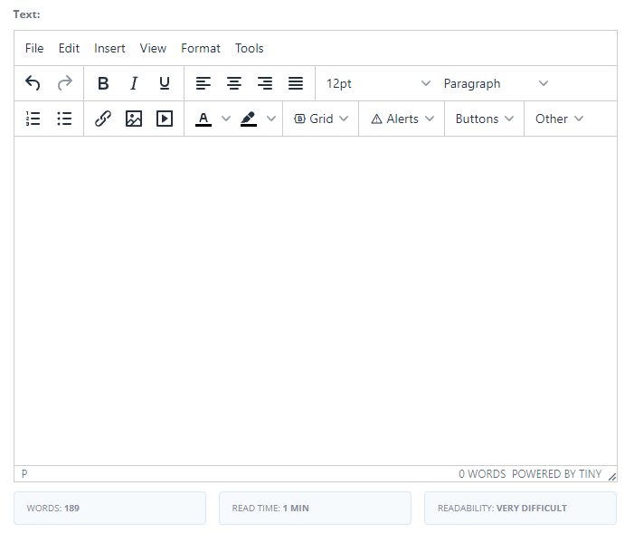 The image shows the TinyMCE editor