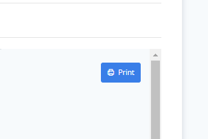 Close-up view of a blue 'Print' button in the ReadyCMS interface.