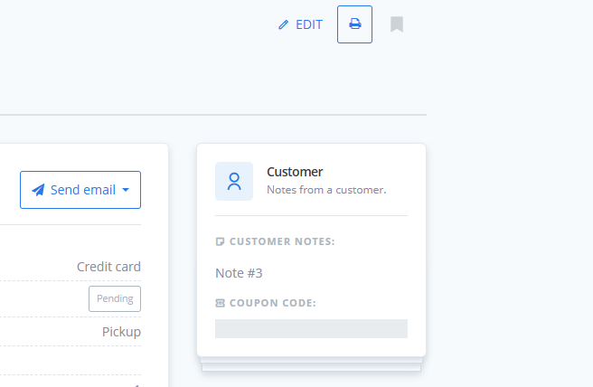 View of a customer’s global order note within the ReadyCMS Order View. This general note complements individual Cart Item Notes and appears on the right-hand side of the order details page.
