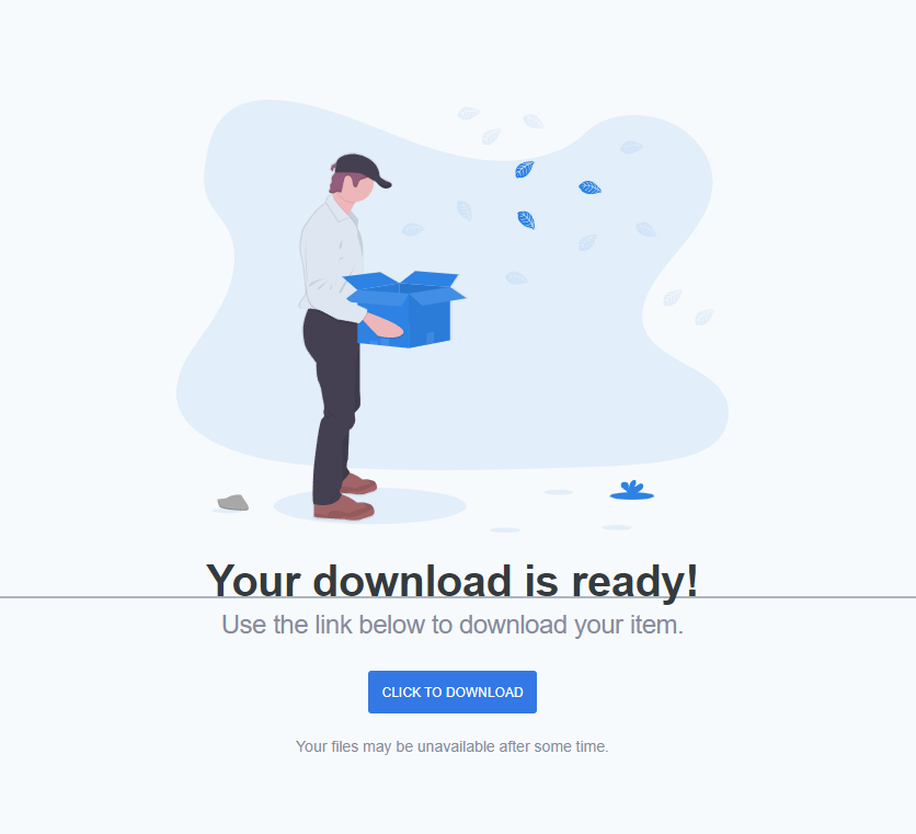 New download page with download link after clicking the export button