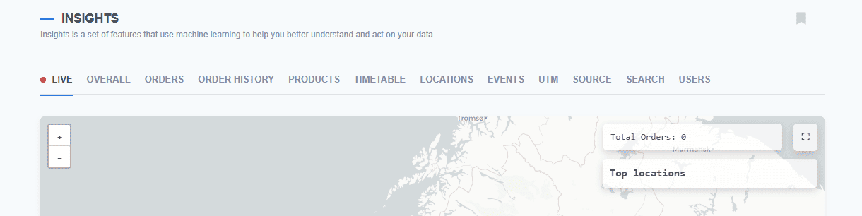 Live orders Insights Live tab ReadyCMS