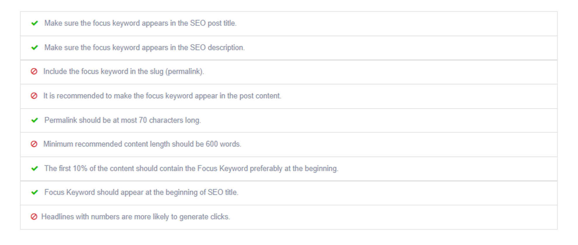 The list of good practices for your SEO content type settings