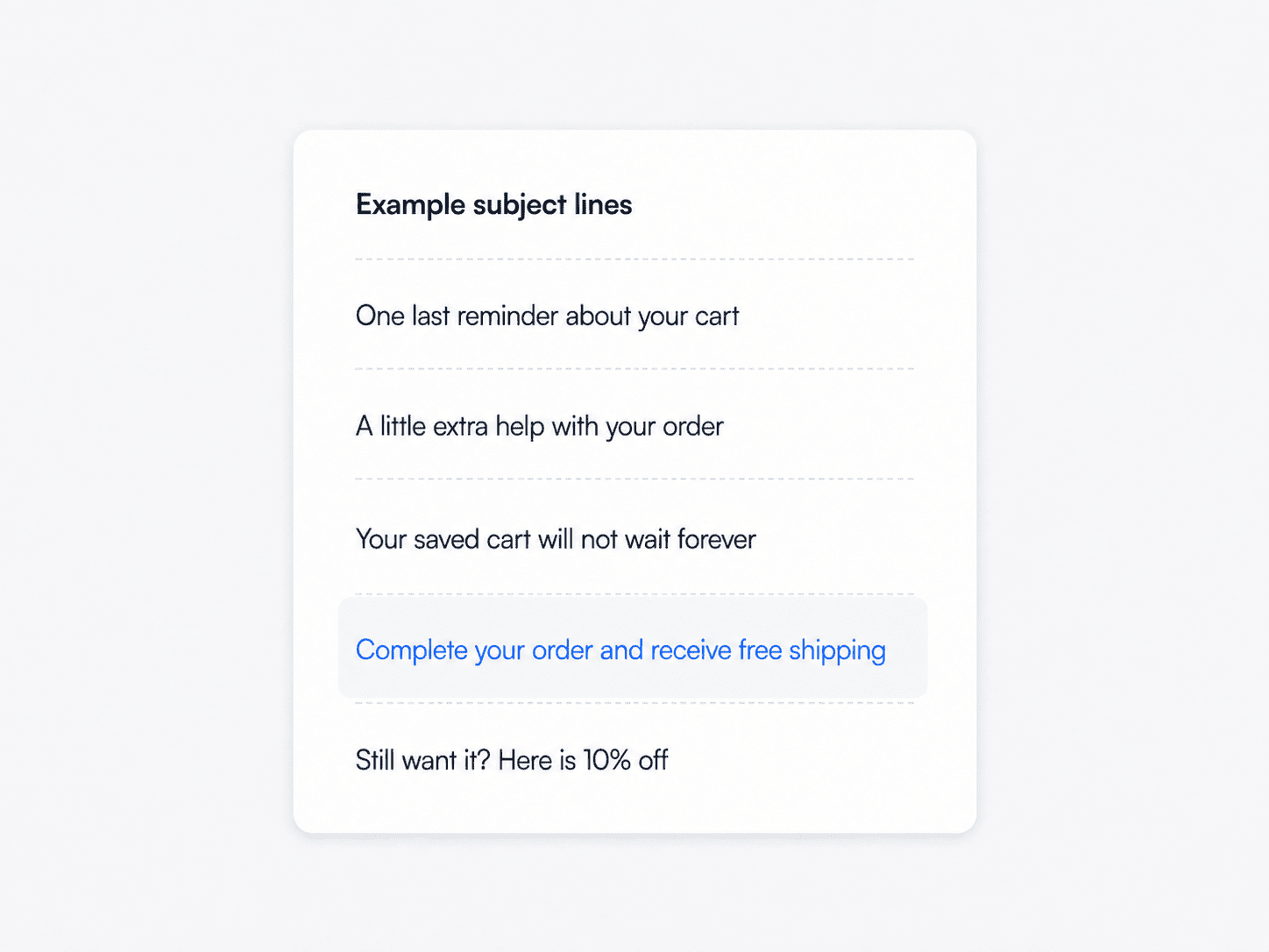 Subject line examples for the final abandoned cart recovery email