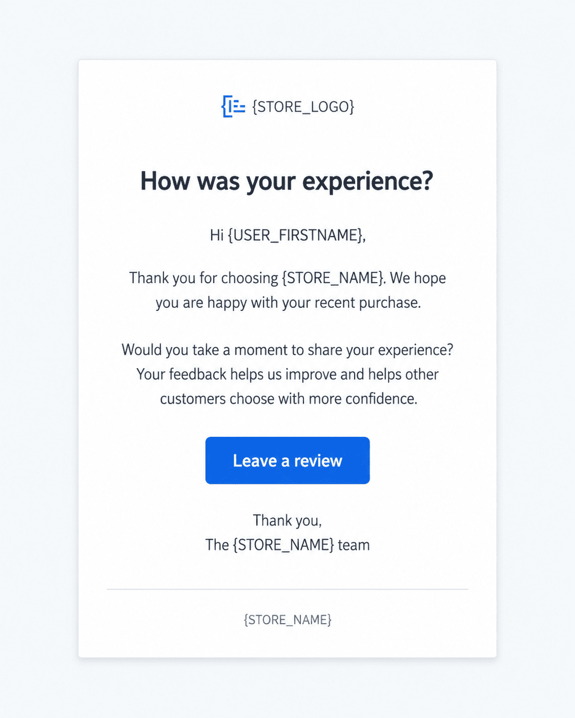 Example of a customized ReadyCMS review reminder email with a single call-to-action button