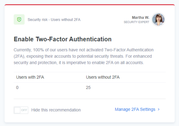 ReadyCMS Recommendations security check highlighting a security or system condition