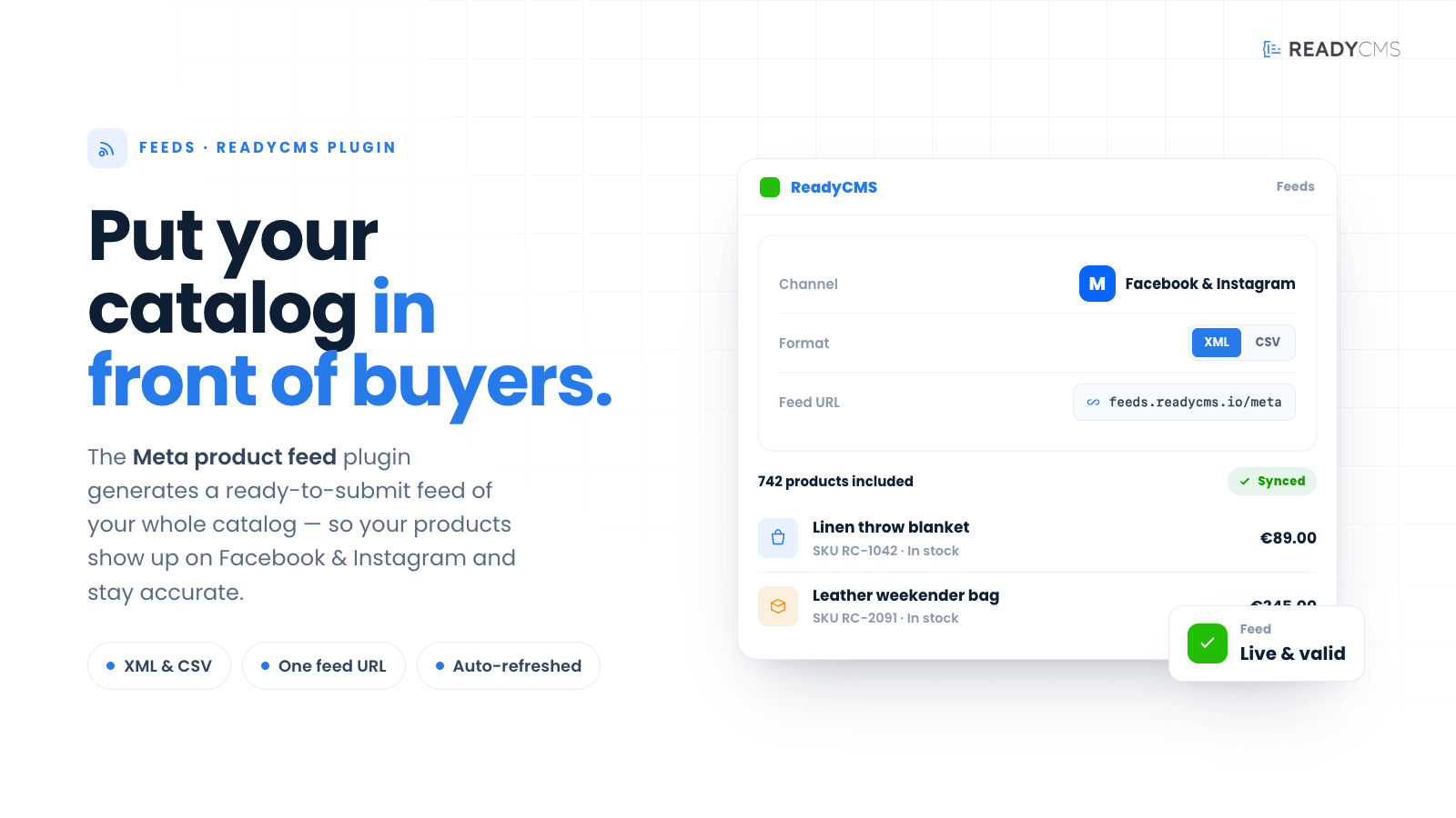 Meta product feed (XML, CSV) - banner