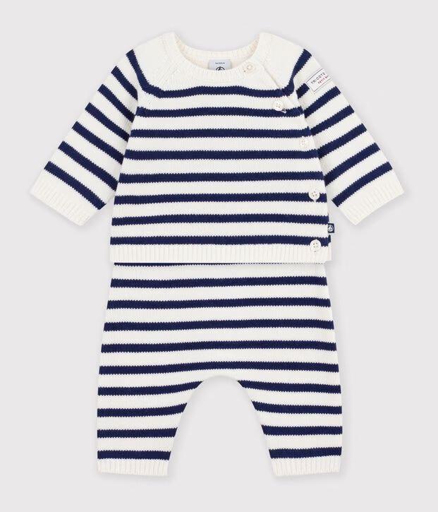 Pleteni prugrasti set za bebe od vune i pamuka — slika 3