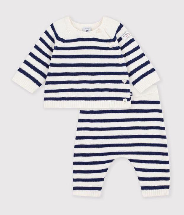 Pleteni prugrasti set za bebe od vune i pamuka