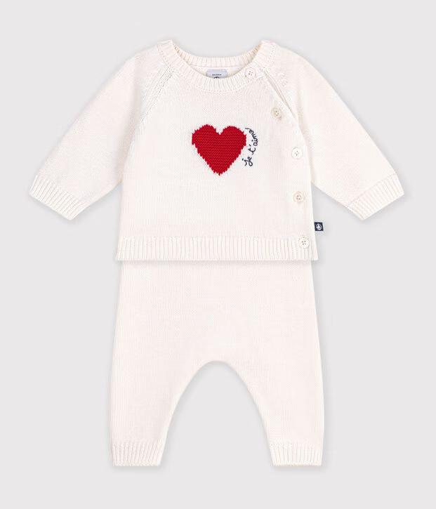 Pleteni komplet za bebe sa srcem od kombinacije vune i pamuka — slika 2